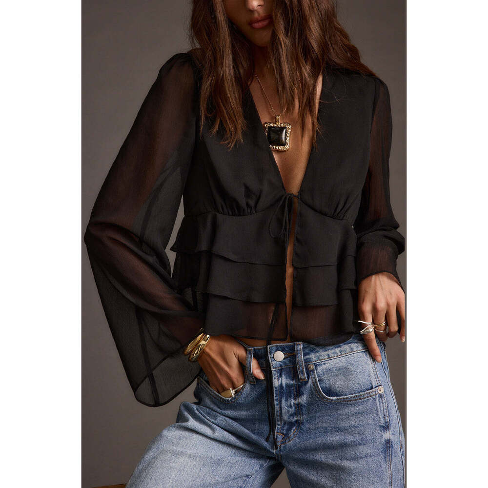 12th Tribe Alexa Black Blouse Size XS